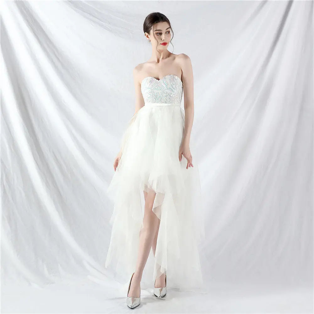 strapless sequin tulle midi dress Avalabel