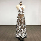 alyssa black Halter Floral Embroidered Midi Dress Avalabel