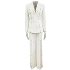 theresa diamond studded hollow out blazer set in white Avalabel