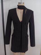 priscilla v-neck stripe mini blazer dress in black Avalabel