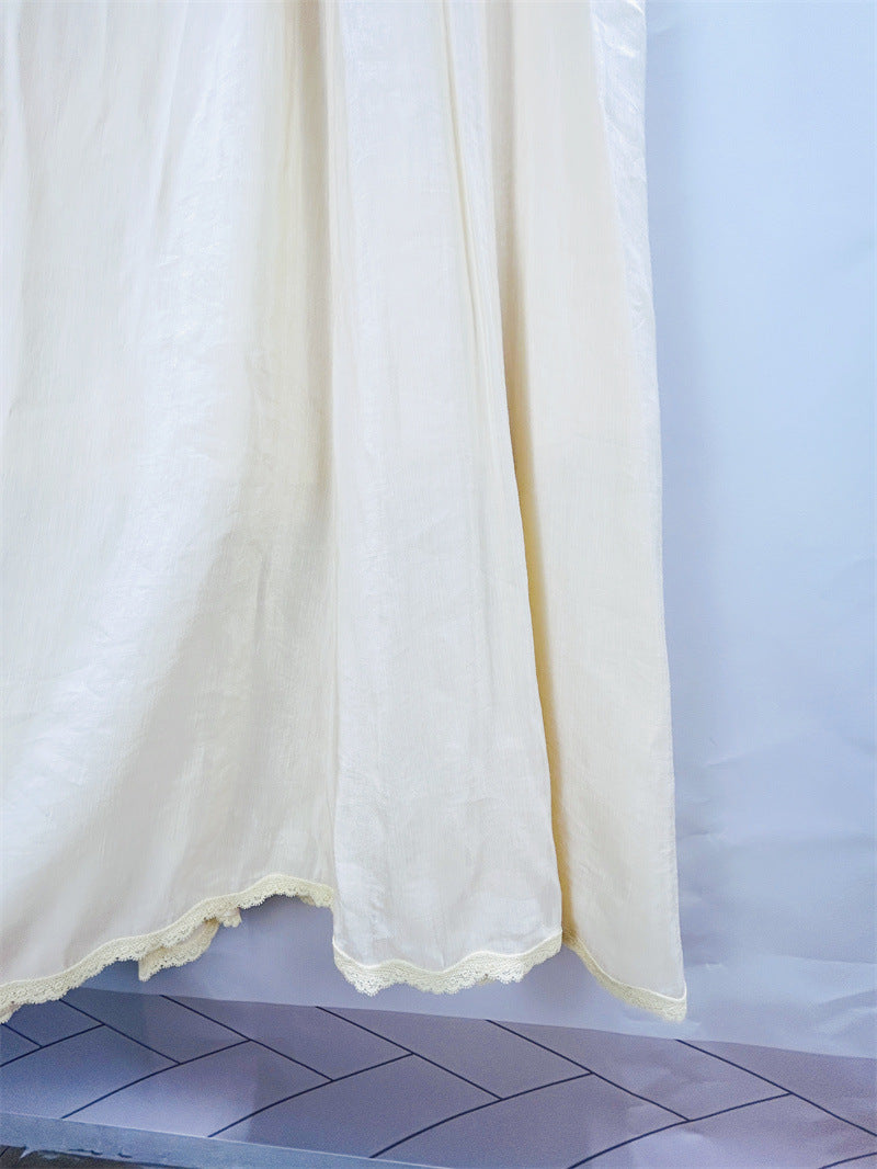 Sleeveless Lace Detail Maxi Dress in Light Yellow Avalabel