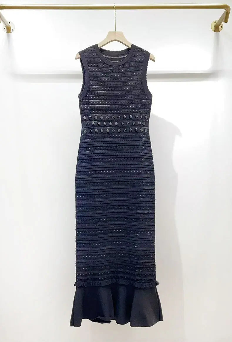 valerie Studded Knit sleeveless Midi Dress in black Avalabel