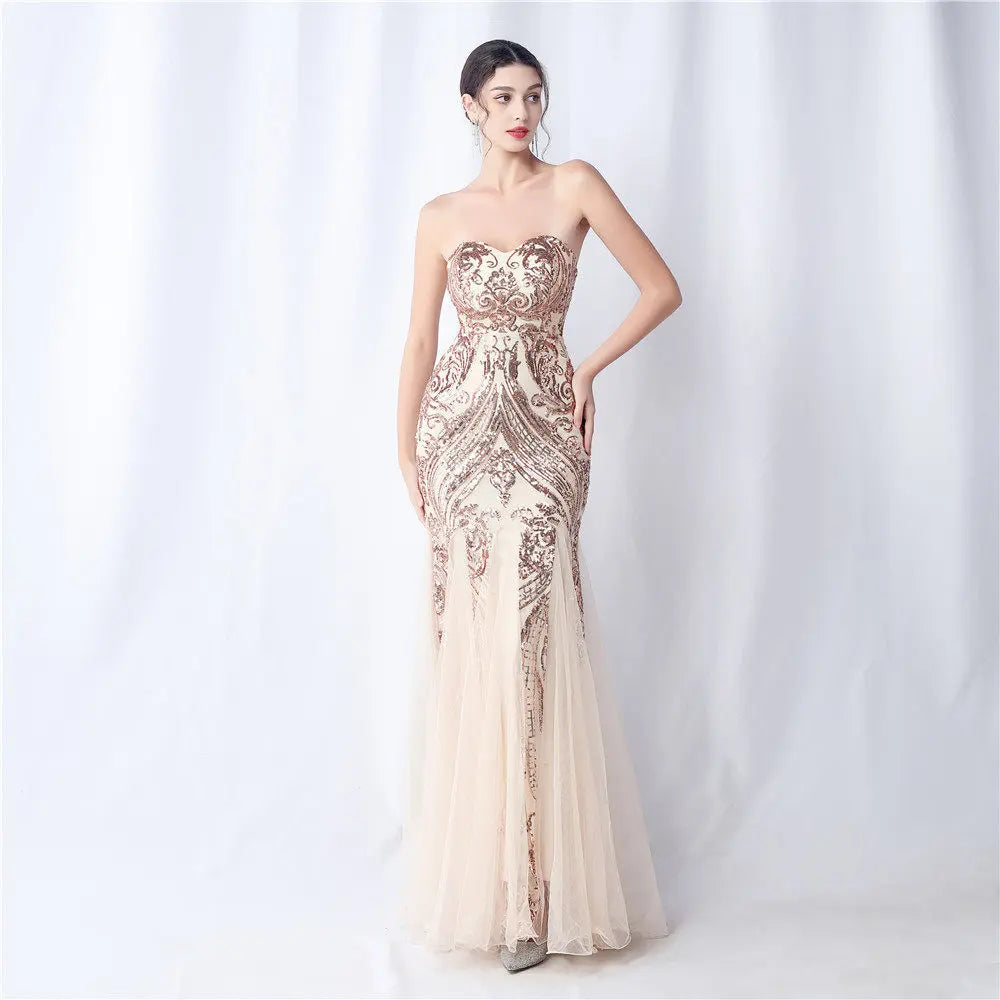 sparkle strapless tulle maxi dress Avalabel