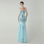 sequin strapless tulle maxi dress Avalabel