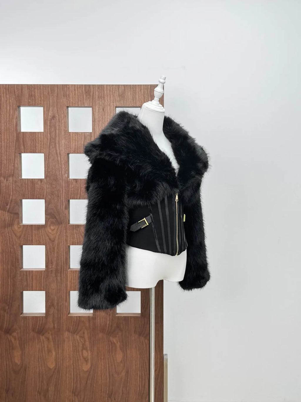 adelaide Faux Fur Corset Jacket in black Avalabel