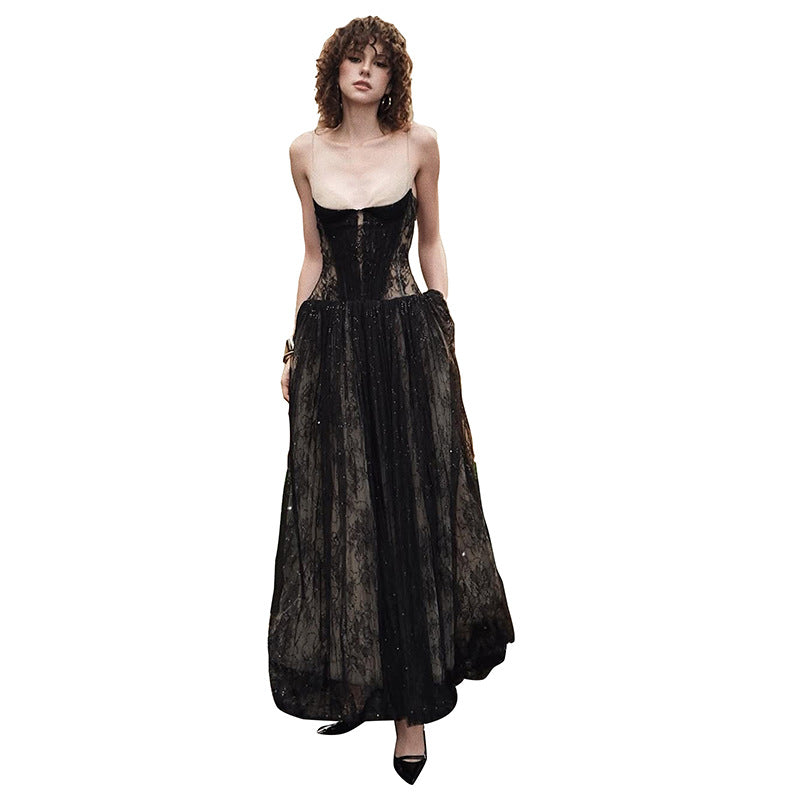 Rose Asymmetrical Waist Spaghetti Strap Maxi Dress - Khaki Avalabel