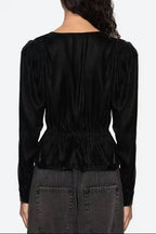 wallis black v-neck bow cutout velvet top Avalabel
