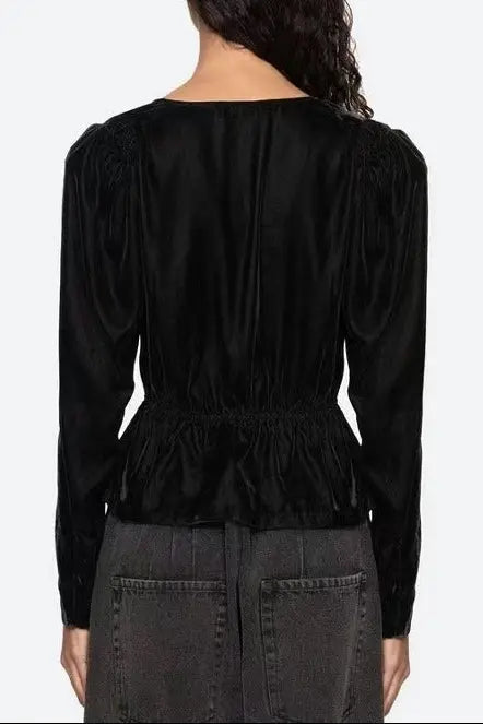 wallis black v-neck bow cutout velvet top Avalabel