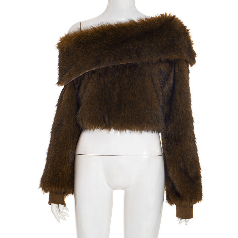 stacey One Shoulder Furry Top Avalabel