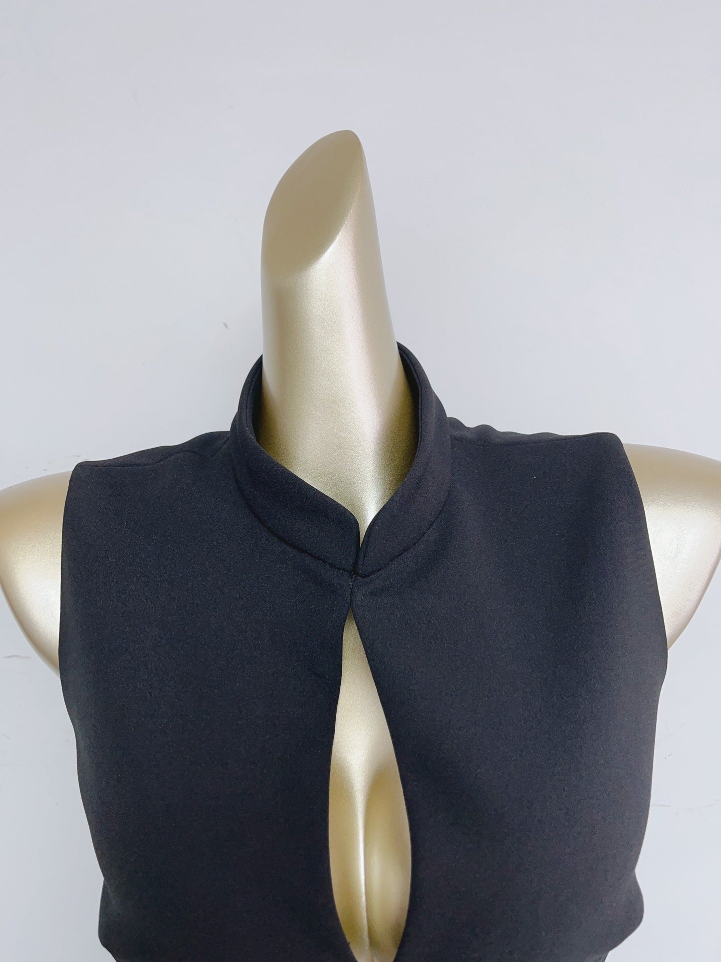 Stand Collar Cutout Mini Dress in Black