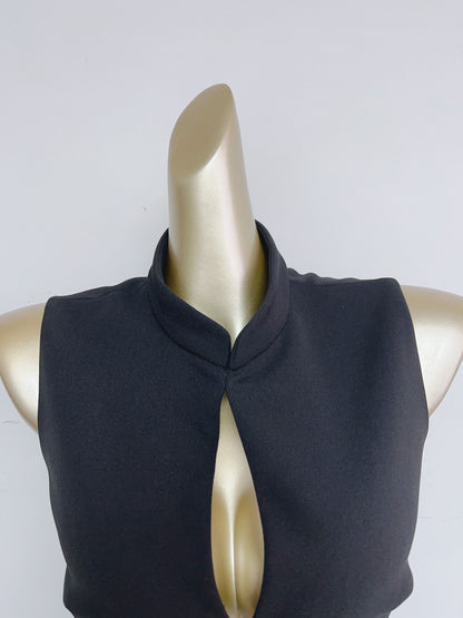 Stand Collar Cutout Mini Dress in Black