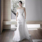 Lisa in a Simple Yet Elegant White French-Style one-Shoulder Mermaid Maxi Dress Avalabel