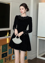 sheila black Beaded rhinestone-embellished flared mini dress Avalabel