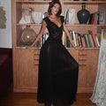 New Winter Style Sheer V-Neck Lace-Trimmed Maxi Dress Avalabel