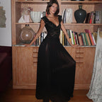 New Winter Style Sheer V-Neck Lace-Trimmed Maxi Dress Avalabel