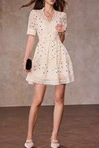 Polka Dot V-Neck A-Line Mini Dress in Apricot Avalabel