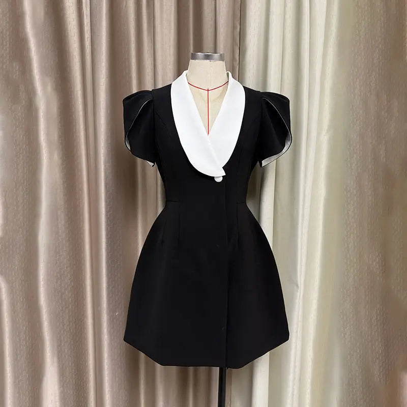 aaliyah v-neck a-line mini dress in black Avalabel