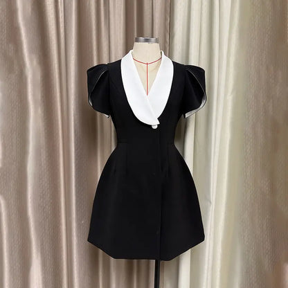 aaliyah v-neck a-line mini dress in black Avalabel
