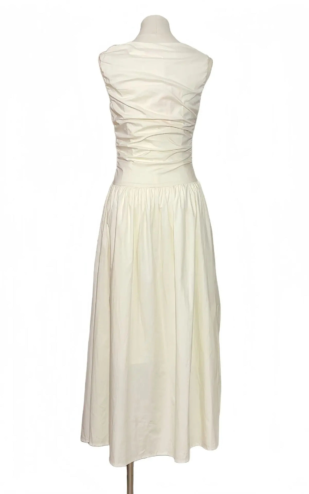 jenny ruched a-line sleeveless midi dress in apricot Avalabel