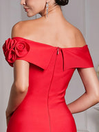 jessica Red 3D Flower Bandage Midi Dress Avalabel