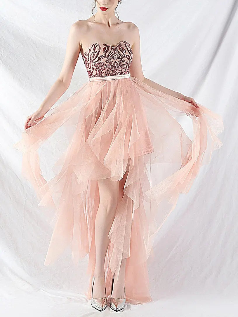 Strapless feather tulle midi dress Avalabel