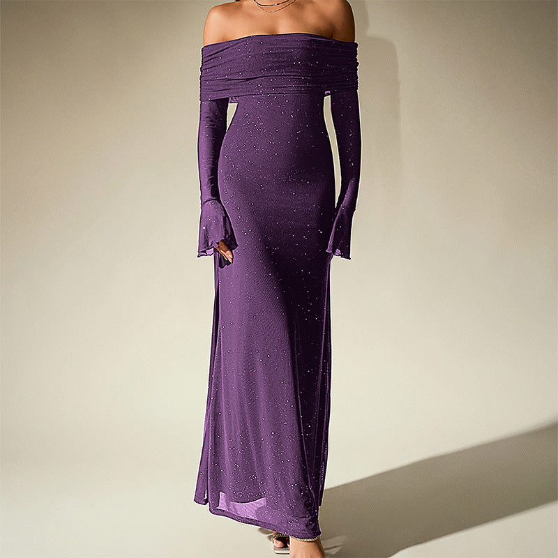 sprinkled strapless long-sleeved maxi dress