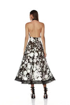 alyssa black Halter Floral Embroidered Midi Dress Avalabel