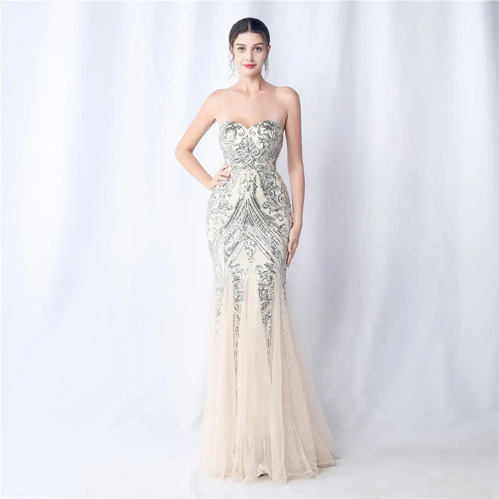 sparkle strapless tulle maxi dress Avalabel