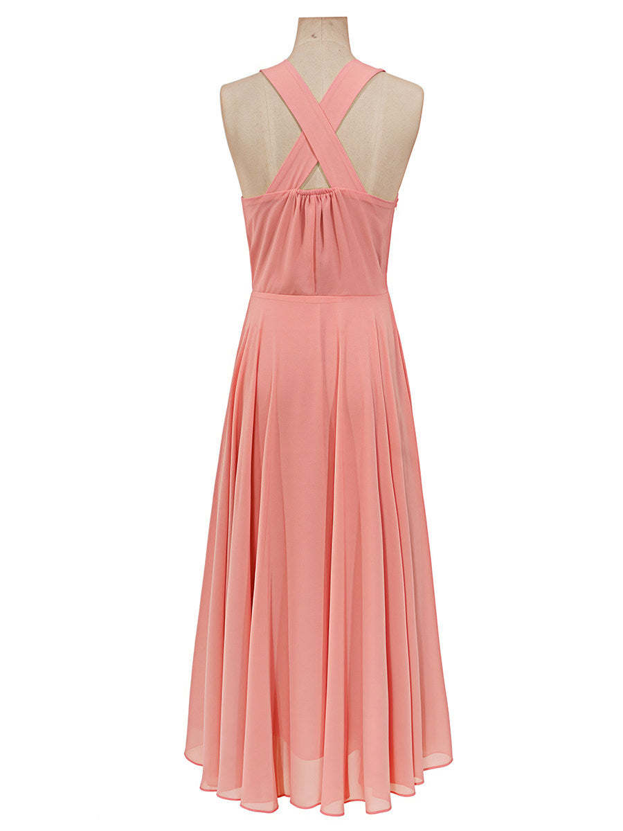 Pink Halter-Neck Midi Dress Avalabel