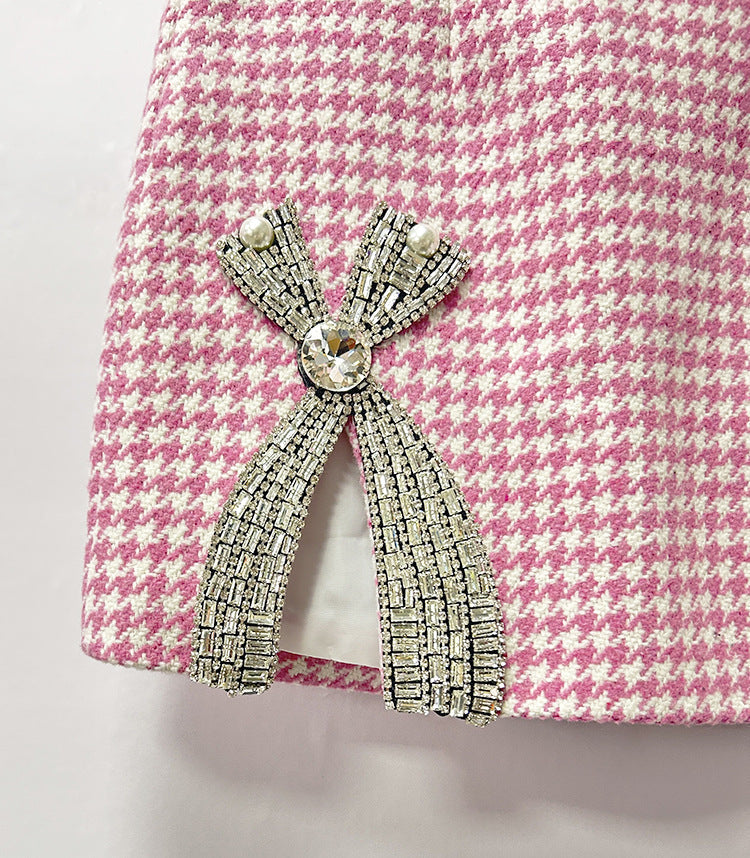 helen Embellished checked wool-blend blazer set in pink Avalabel