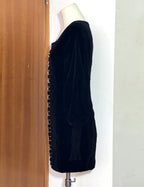 tina Cinched Waist Square Neck Long Sleeve Velvet Mini Dress in black Avalabel