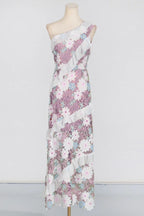 Floral One Shoulder Lace Maxi Dress in Purple Avalabel