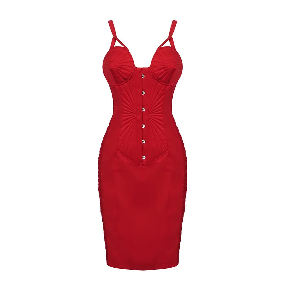 katherine satin bodycon corset mini dress in red Avalabel