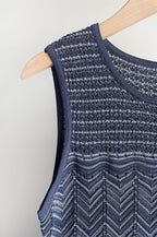 Hollow Striped Sleeveless Knit Midi Dress in Royal Blue Avalabel