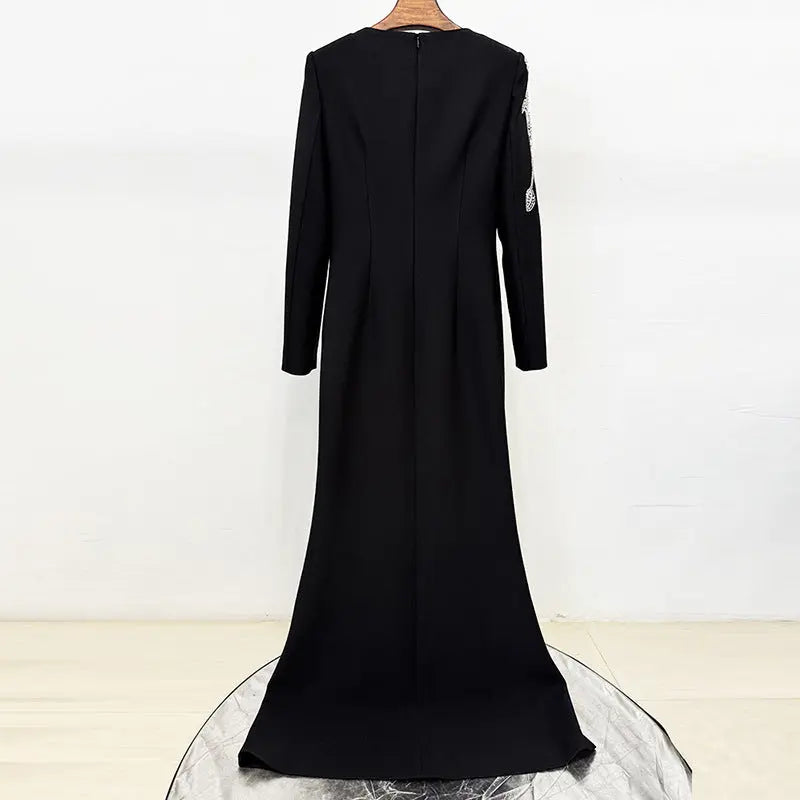 monica rhinestone Orchid Floral-Embellished Maxi Dress in black Avalabel