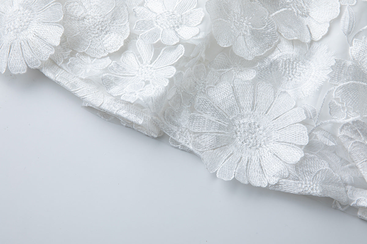 Georgia 3d Floral Lace Mini Dress in White Avalabel