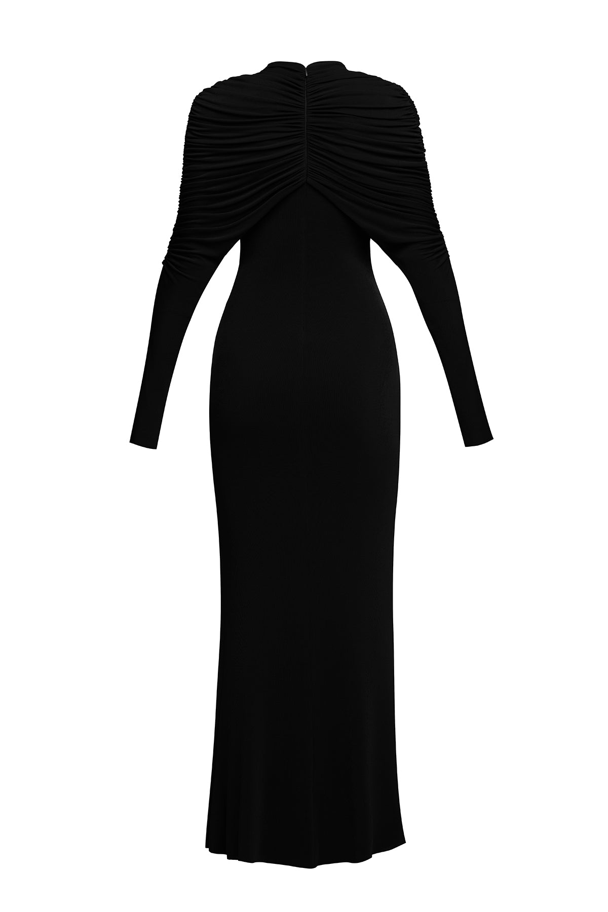 bonnie long sleeve pleated knot bodycon maxi dress in black Avalabel