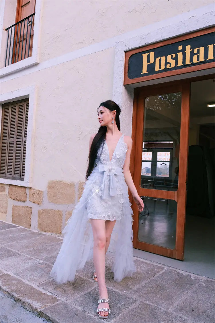 Vivi Light Blue Sleeveless Chiffon Banquet Dress Avalabel