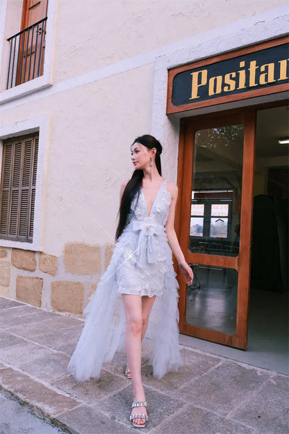 Vivi Light Blue Sleeveless Chiffon Banquet Dress Avalabel