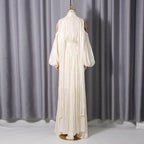 ashley apricot off shoulder pleated puff sleeve maxi dress Avalabel