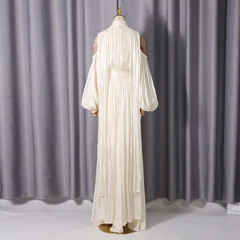 ashley apricot off shoulder pleated puff sleeve maxi dress Avalabel