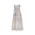 Pastel Floral Print Spaghetti Strap Midi Dress with 3D Flower Appliqués Avalabel