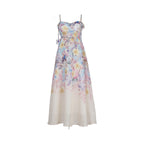 Pastel Floral Print Spaghetti Strap Midi Dress with 3D Flower Appliqués Avalabel
