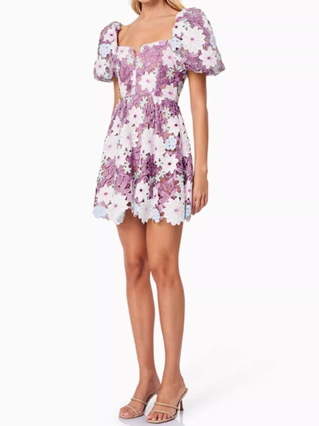 Winifred Hollow Hook Lace Mini Dress in Purple Avalabel