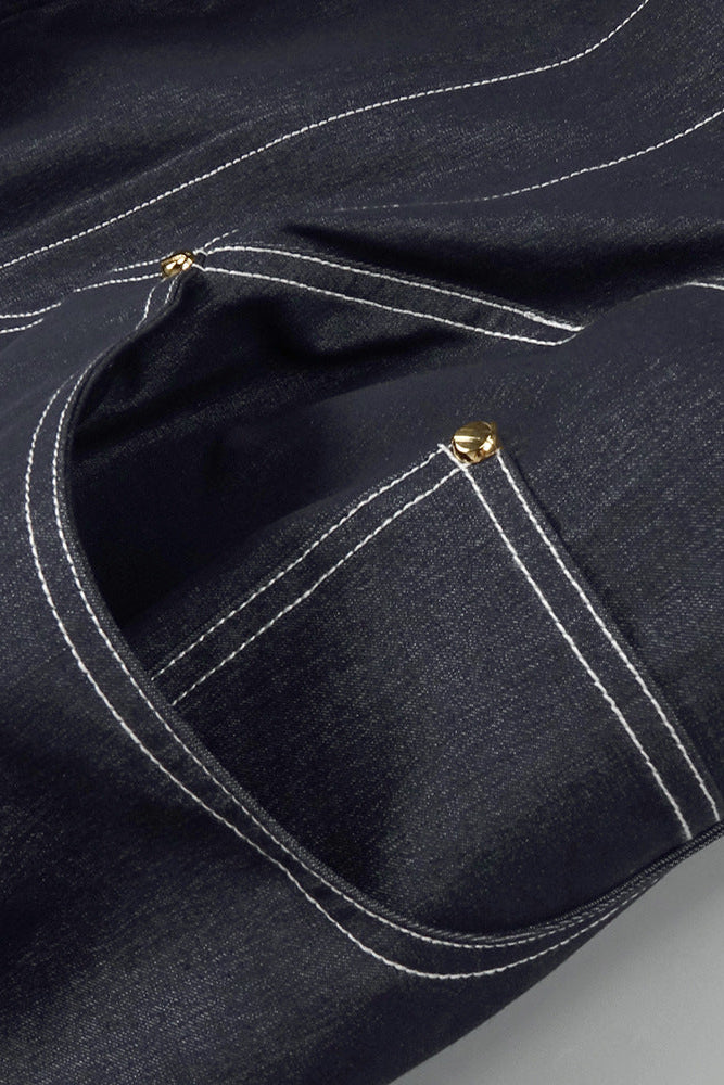 Haltered Corseted Midi Dress Denim in Navy Blue Avalabel