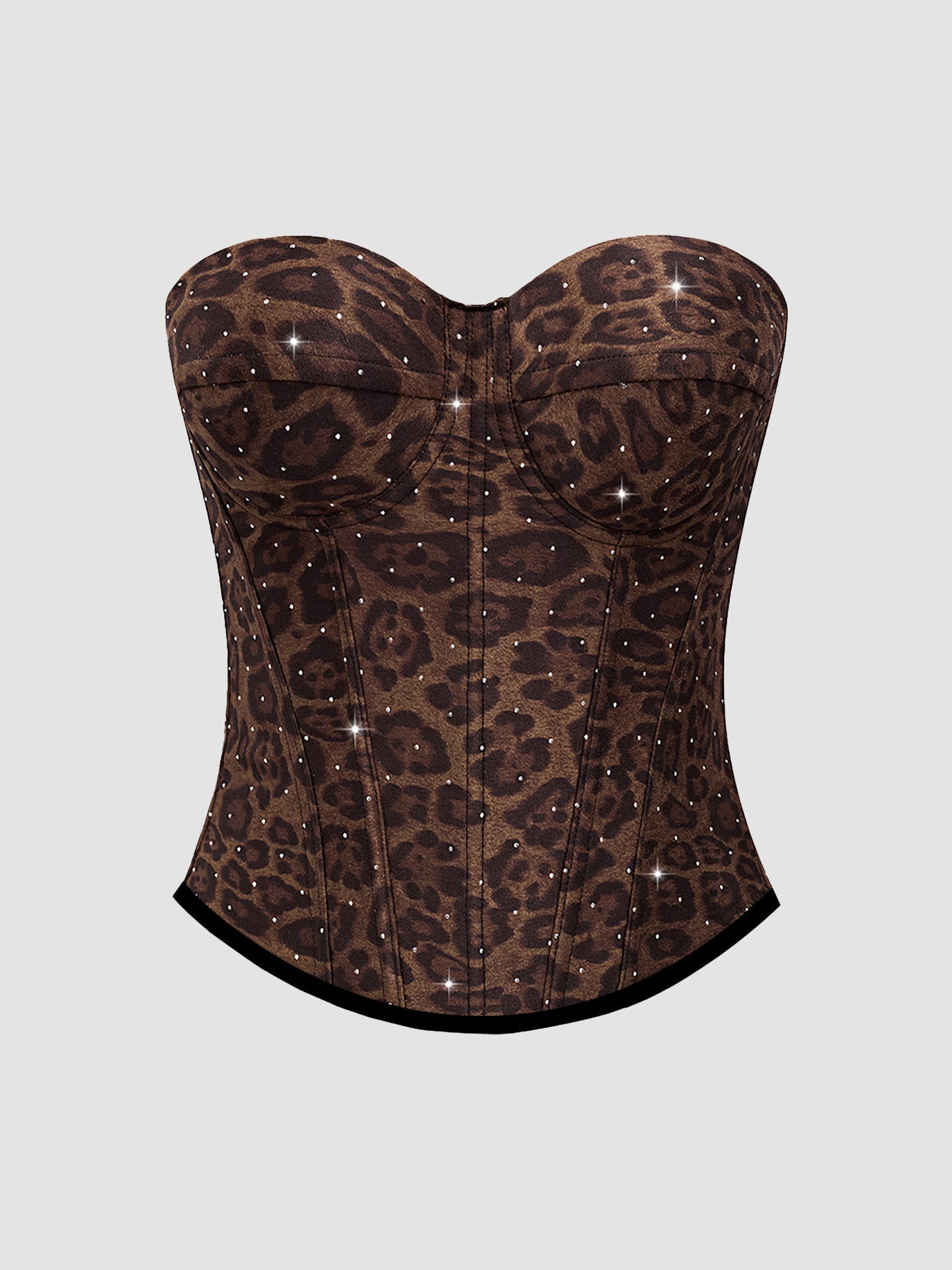 Calista Brown European and American Style Leopard Print Velvet Strapless Camisole Avalabel