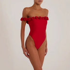 3d Flower Strapless Bodysuit in Red Avalabel