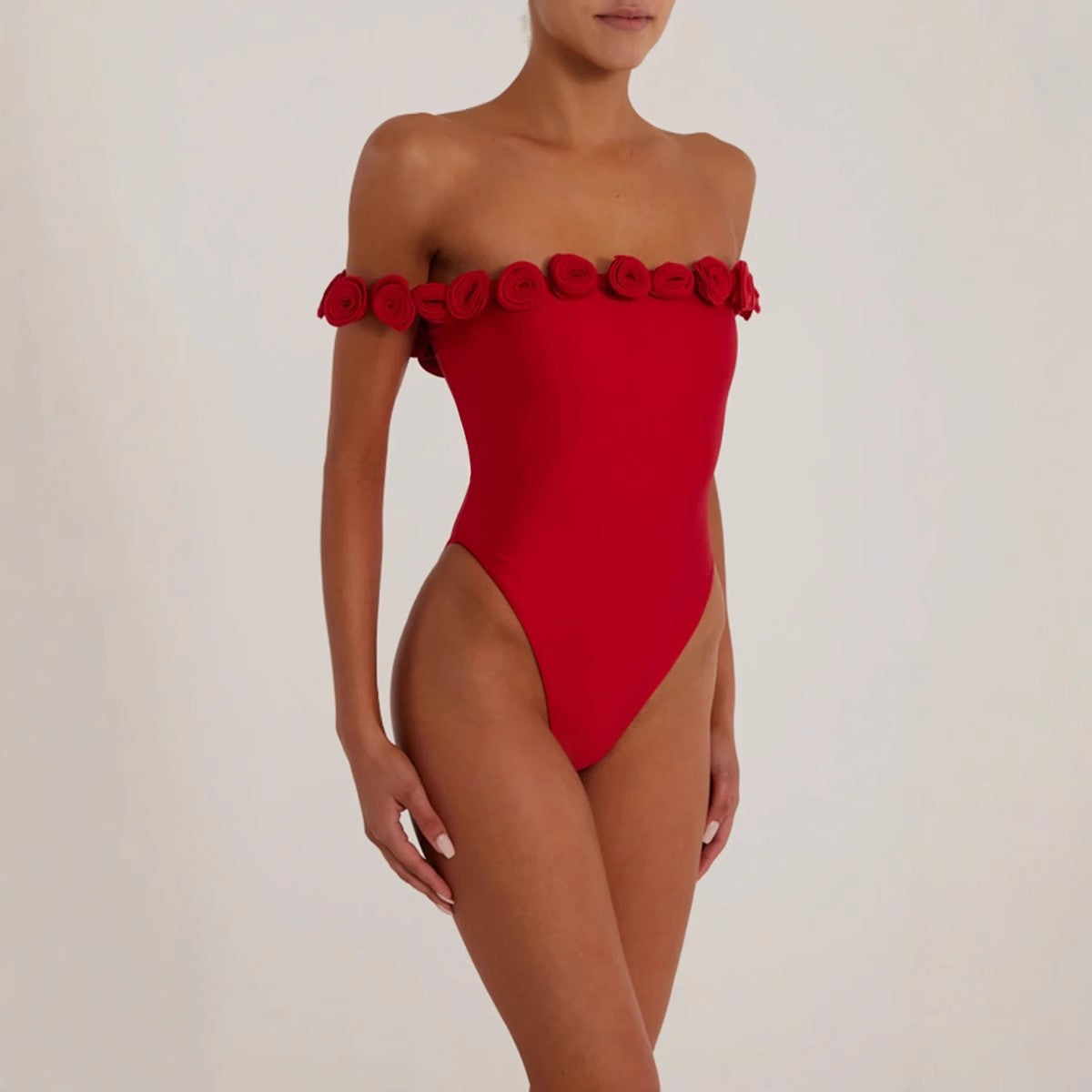 3d Flower Strapless Bodysuit in Red Avalabel