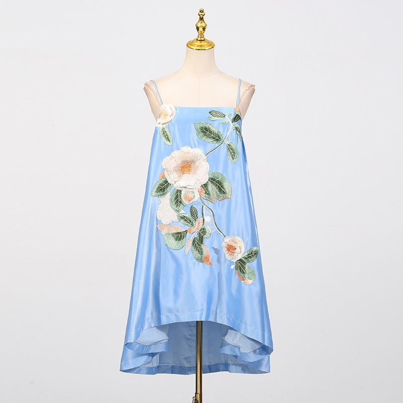 Edwina Applique Floral Embroidered Mini Dress in Blue Avalabel
