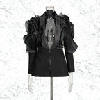 ashley Ruffle embellished Blazer in black Avalabel